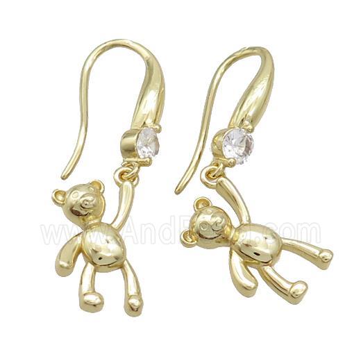 Copper Hook Earrings Pave Zircon Bear Gold Plated