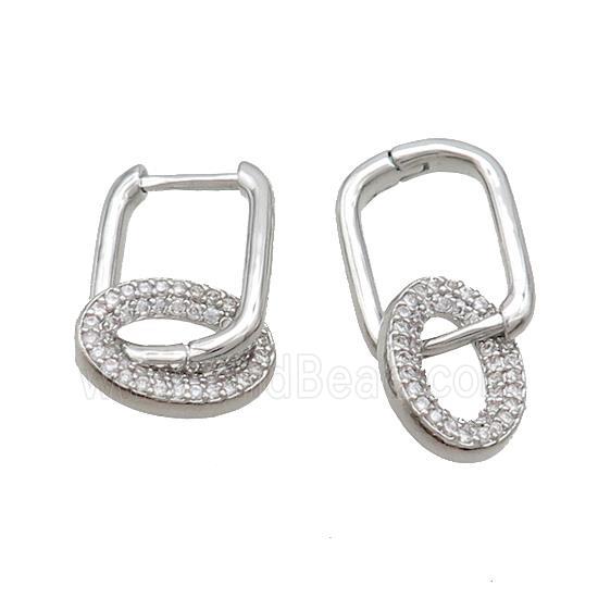 Copper Latchback Earrings Pave Zircon Platinum Plated