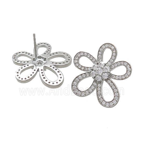 Copper Stud Earrings Pave Zircon Knot Platinum Plated