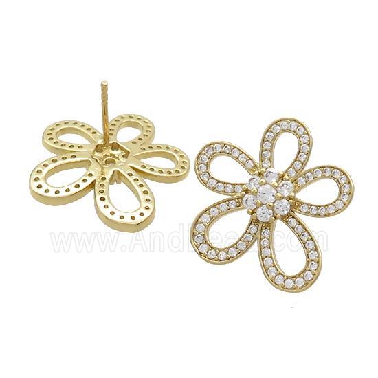 Copper Stud Earrings Pave Zircon Knot Gold Plated