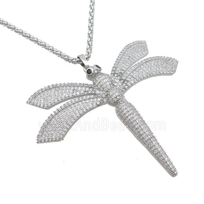 Copper Necklace Dragonfly Pave Zircon Platinum Plated