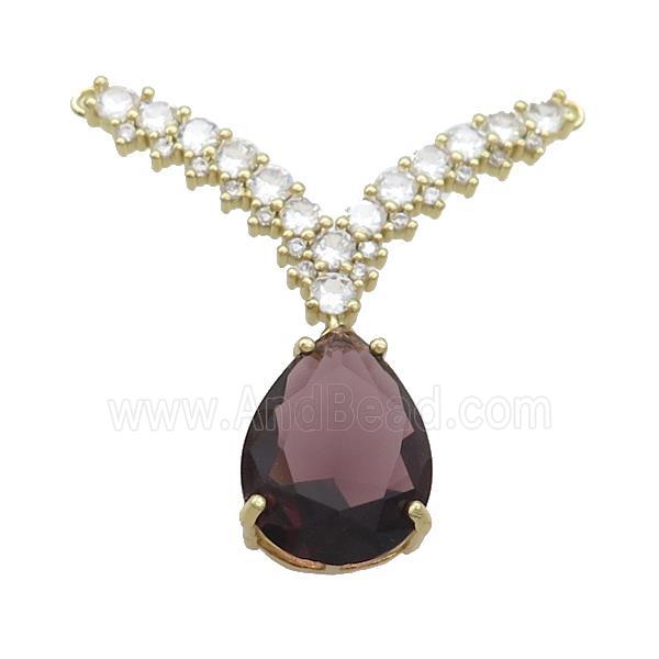 Copper Pendant Pave Purple Crystal Glass Teardrop 2loops Gold Plated