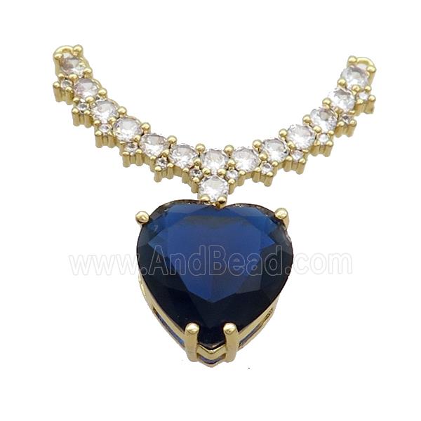 Copper Pendant Pave Blue Crystal Glass Heart 2loops Gold Plated