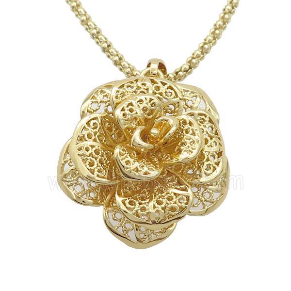Copper Necklace Flower Gold Plated