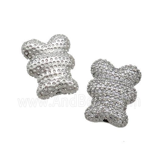 Copper Bear Beads Pave Zircon Platinum Plated