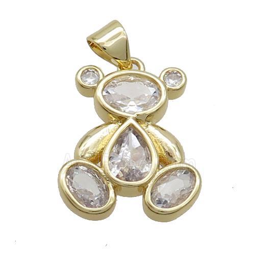 Copper Bear Pendant Pave Zircon Gold Plated
