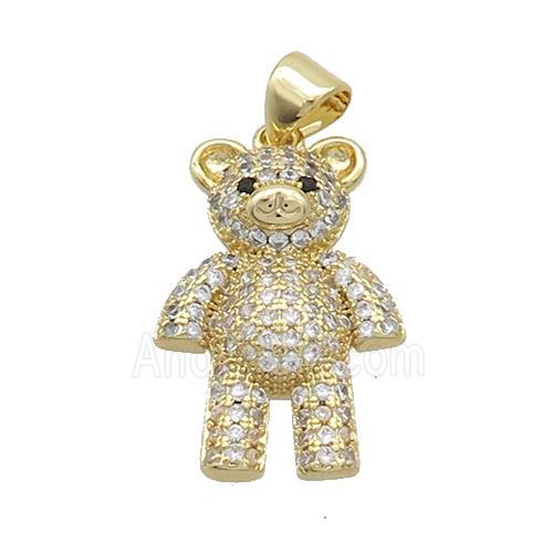 Copper Bear Pendant Pave Zircon Gold Plated