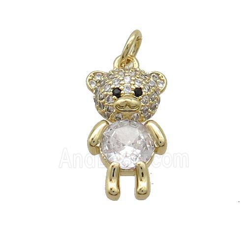 Copper Bear Pendant Pave Zircon Gold Plated