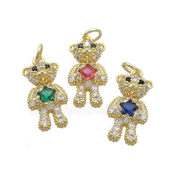 Copper Bear Pendant Pave Zircon Gold Plated Mixed