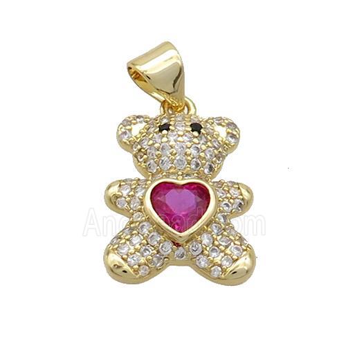Copper Bear Pendant Pave Zircon Gold Plated