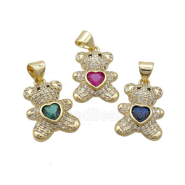Copper Bear Pendant Pave Zircon Gold Plated Mixed