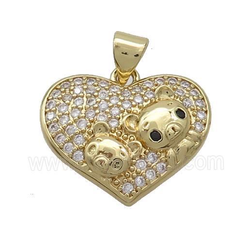 Copper Bear Pendant Pave Zircon Heart Gold Plated