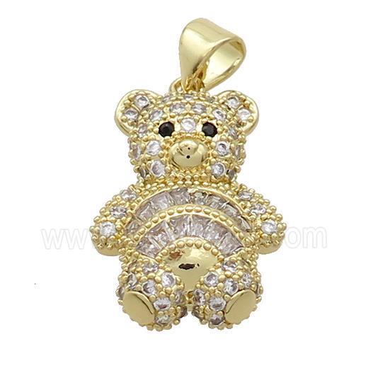 Copper Bear Pendant Pave Zircon Gold Plated