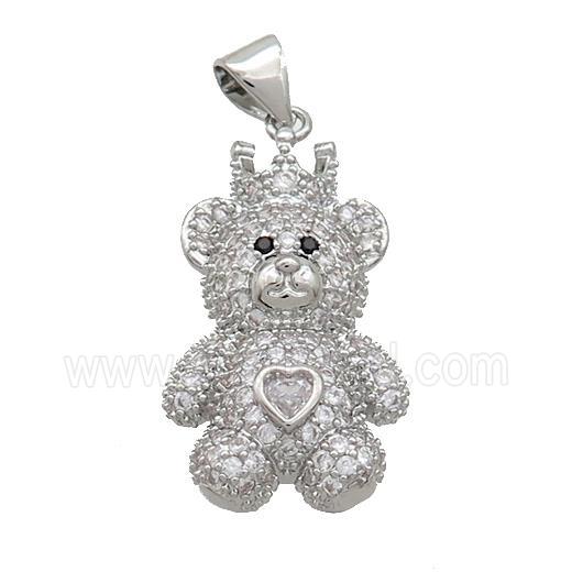 Copper Bear Pendant Pave Zircon Platinum Plated