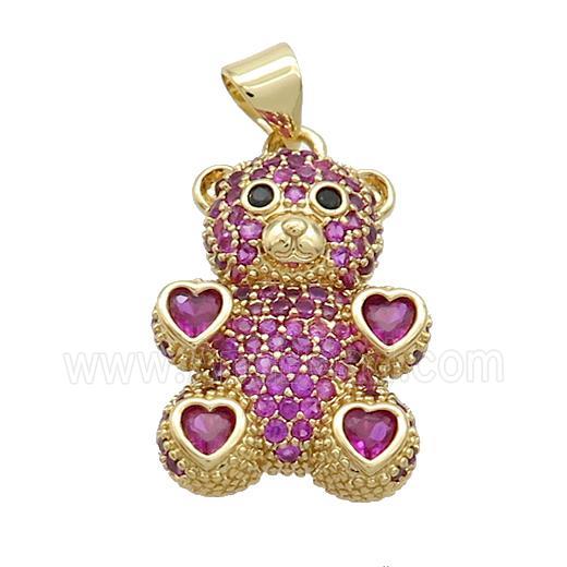 Copper Bear Pendant Pave Fuchsia Zircon Gold Plated