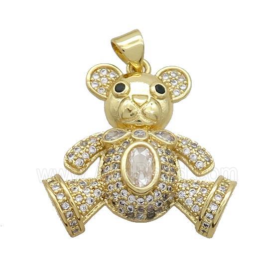 Copper Bear Pendant Pave Zircon Gold Plated