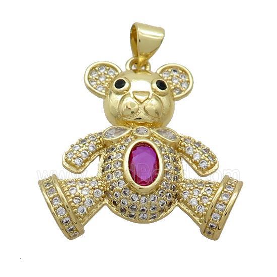Copper Bear Pendant Pave Zircon Gold Plated