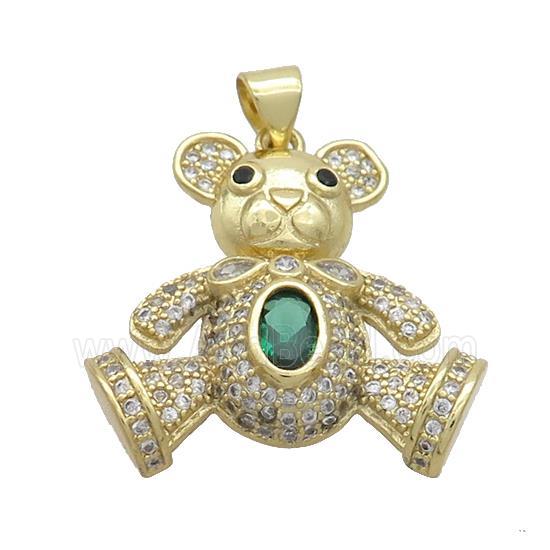 Copper Bear Pendant Pave Zircon Gold Plated
