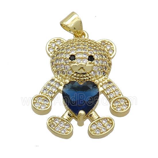 Copper Bear Pendant Pave Zircon Gold Plated