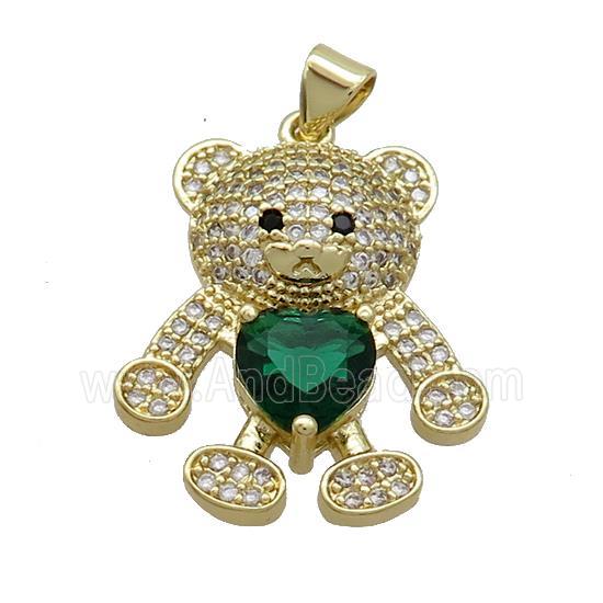 Copper Bear Pendant Pave Zircon Gold Plated