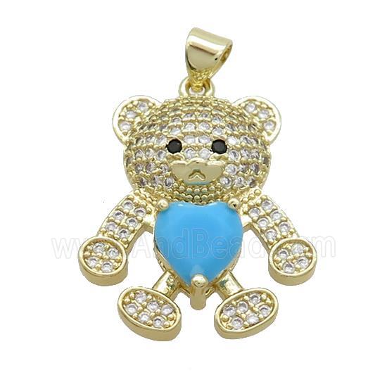 Copper Bear Pendant Pave Zircon Gold Plated