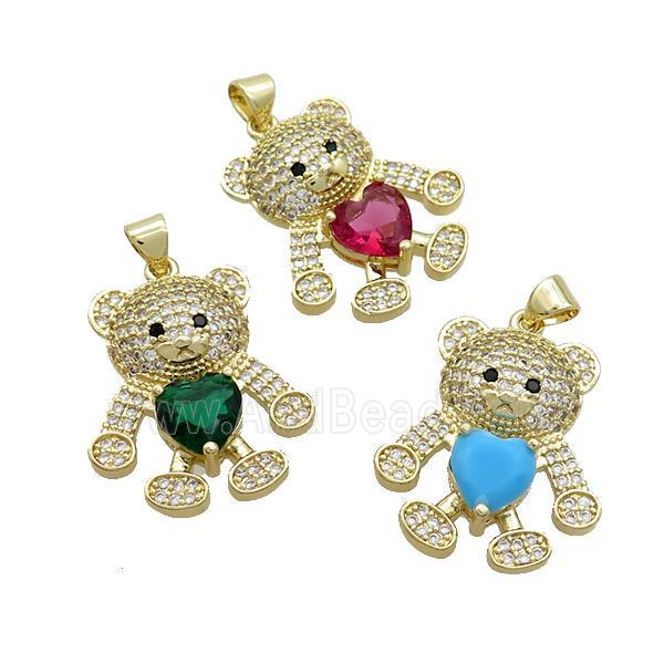 Copper Bear Pendant Pave Zircon Gold Plated Mixed