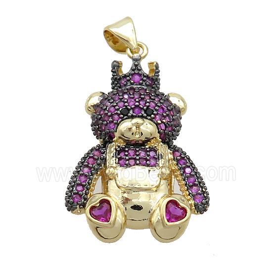 Copper Bear Pendant Pave Fuchsia Zircon Gold Plated
