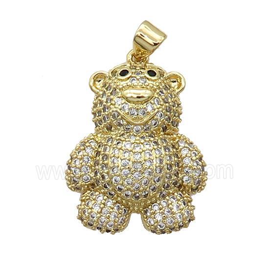Copper Bear Pendant Pave Zircon Gold Plated