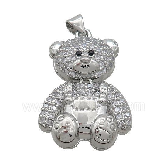 Copper Bear Pendant Pave Zircon Platinum Plated