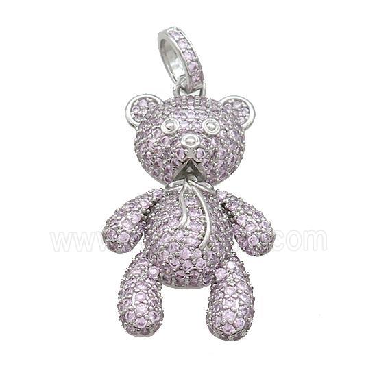Copper Bear Pendant Pave Pink Zircon Platinum Plated