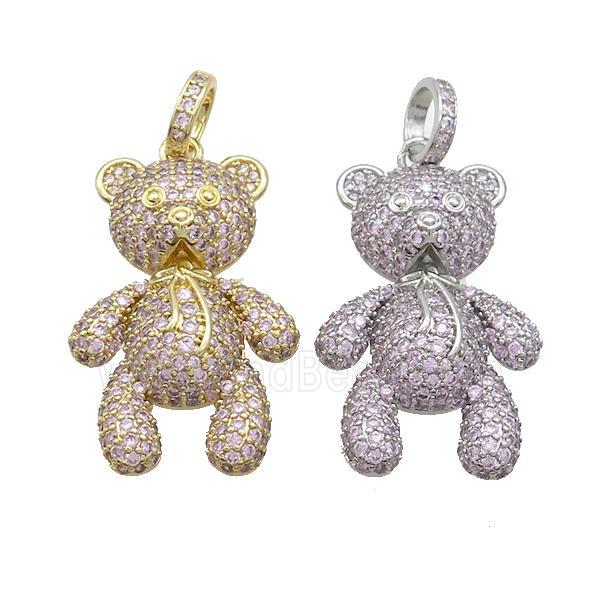 Copper Bear Pendant Pave Pink Zircon Mixed