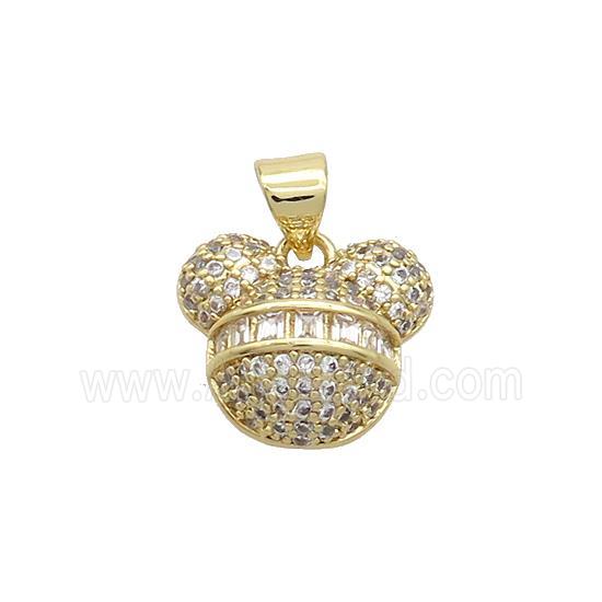 Copper BearHead Pendant Pave Zircon Gold Plated