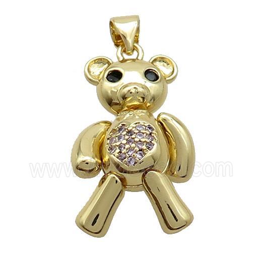 Copper Bear Pendant Pave Pink Zircon Gold Plated