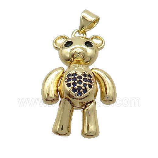 Copper Bear Pendant Pave Black Zircon Gold Plated