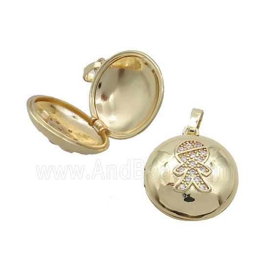 Copper Locket Pendant Pave Zircon Coin Circle Boy Gold Plated