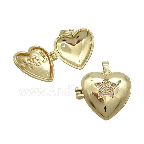 Copper Locket Pendant Pave Zircon Heart Star Gold Plated