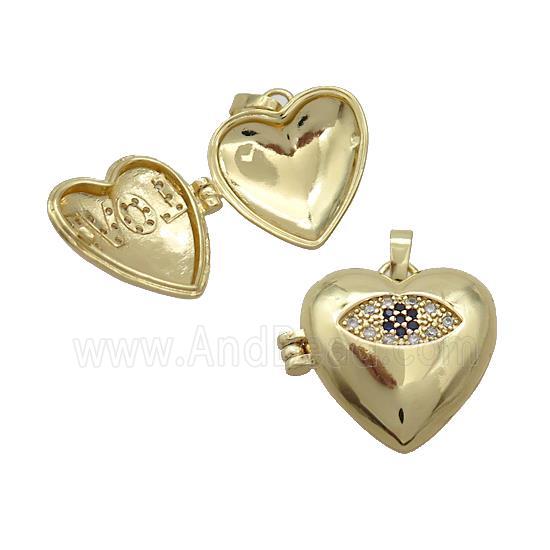 Copper Locket Pendant Pave Zircon Heart Eye Gold Plated