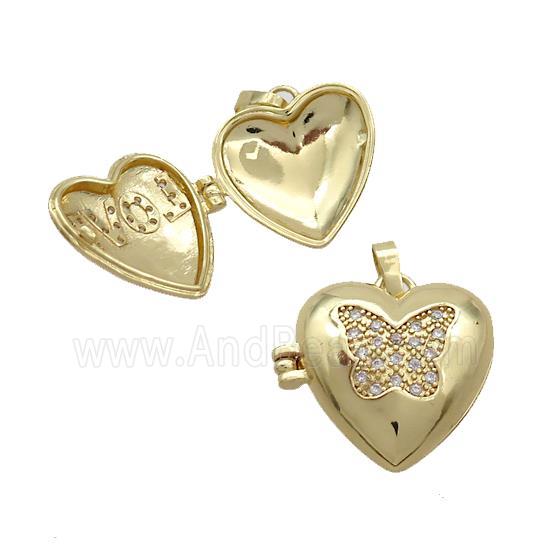 Copper Locket Pendant Pave Zircon Heart Butterfly Gold Plated