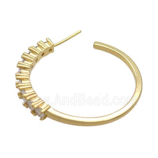 Copper Stud Earrings Pave Zircon Gold Plated