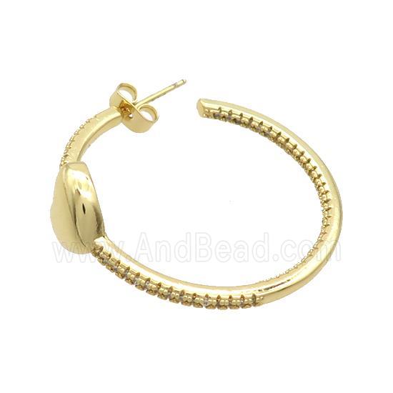 Copper Stud Earrings Pave Zircon Gold Plated