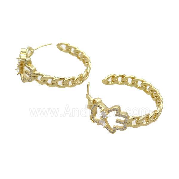 Copper Stud Earrings Pave Zircon Gold Plated