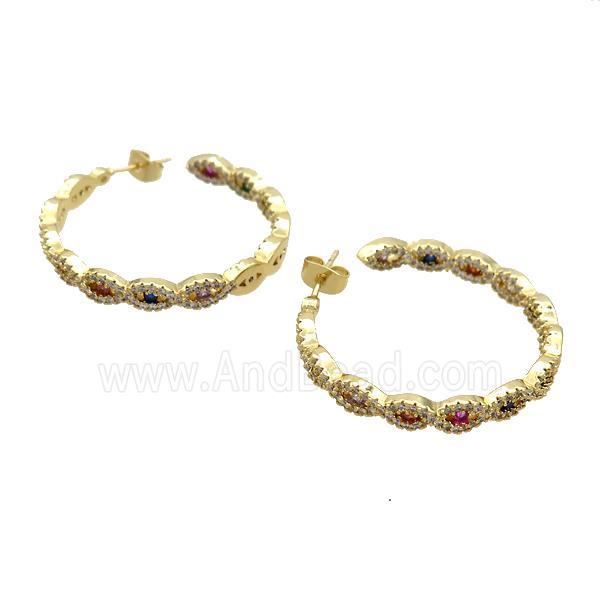 Copper Stud Earrings Pave Zircon Gold Plated