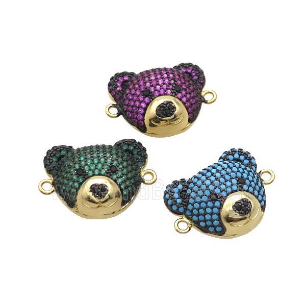 Copper Bear Connector Pave Zircon Gold Plated Mixed