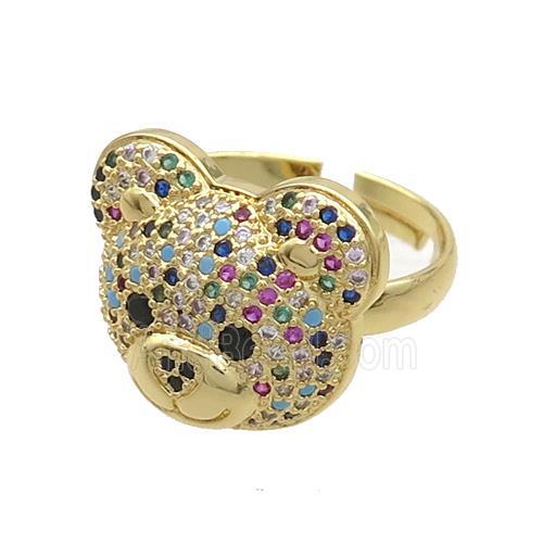 Copper Bear Rings Pave Zircon Adjustable Gold Plated