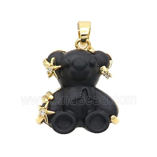 Black Resin Bear Pendant Copper Gold Plated