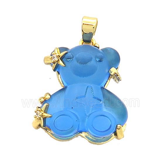Blue Resin Bear Pendant Copper Gold Plated
