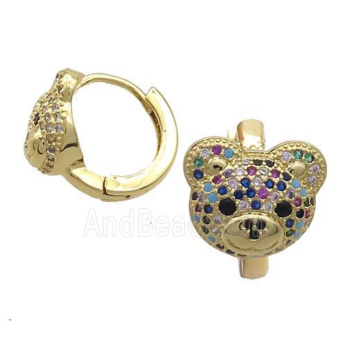 Copper Hoop Earrings Pave Zircon Bear Gold Plated