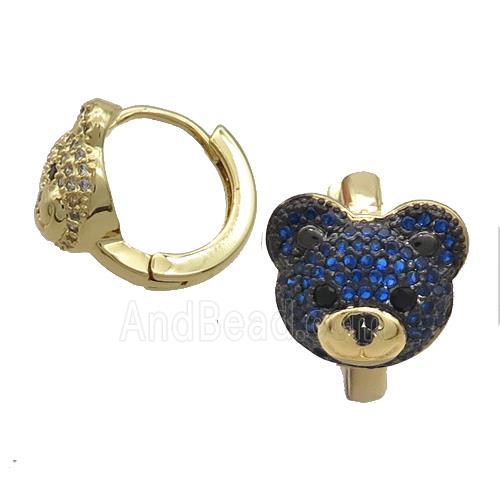 Copper Hoop Earrings Pave Blue Zircon Bear Gold Plated