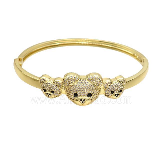 Copper Bear Bangle Pave Zircon Gold Plated