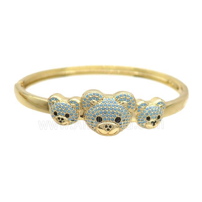 Copper Bear Bangle Pave Turqblue Zircon Gold Plated